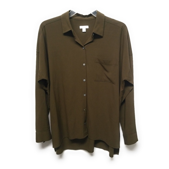 J JILL Olive Green Button Front High Low Shirt XS - Picture 4 of 7